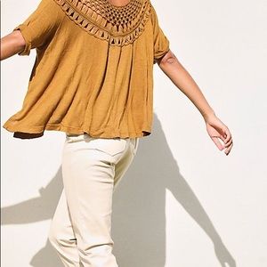 FREE PEOPLE COLETTE TEE CROCHET NECK CROPPED TOP